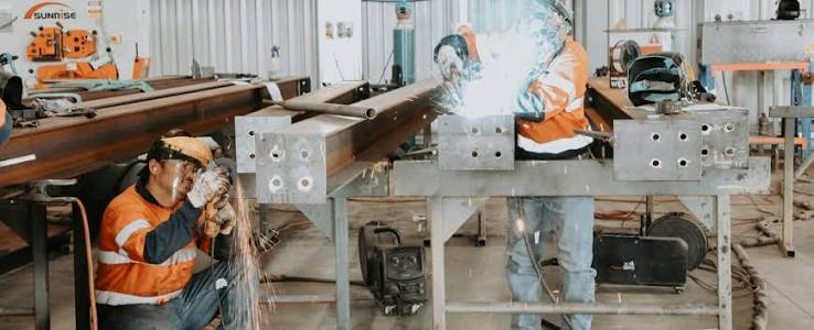 Fabricators welding structural steel at a Perth workshop
